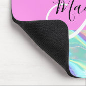 Tapis De Souris Nom de monogramme holographique iridescent rose fé (Coin)