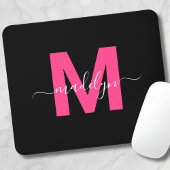 Tapis De Souris Nom de script monogramme Black Pink