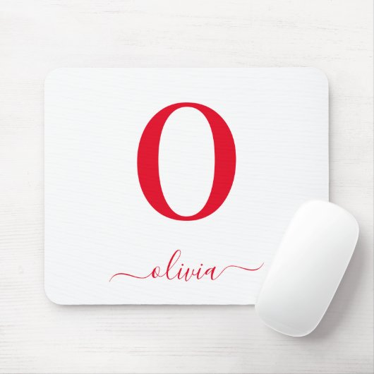 Tapis De Souris Nom De Script Monogramme Personnalisé Blanc Et Rou (Avec souris)