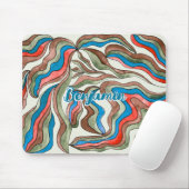 Tapis De Souris Nom de script ondulé bleu rouge vert rétro groovy (Avec souris)