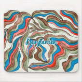 Tapis De Souris Nom de script ondulé bleu rouge vert rétro groovy (Devant)
