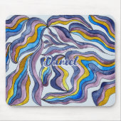 Tapis De Souris Nom de script ondulé violet bleu vert rétro groovy (Devant)