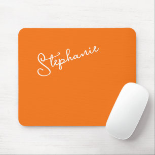 Tapis De Souris Nom de script personnalisé Minimaliste Orange Élég