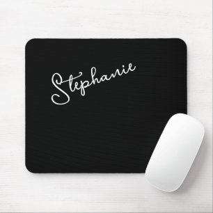 Tapis De Souris Nom de script personnalisé noir Chic Minimaliste
