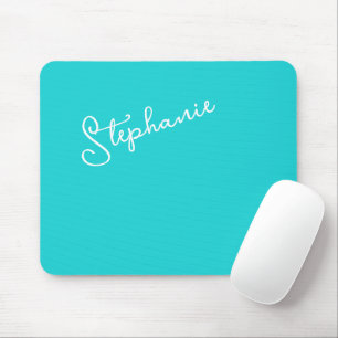 Tapis De Souris Nom de script personnalisé turquoise minimaliste