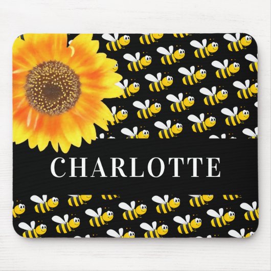 Tapis De Souris Nom de tournesol des abeilles noires (Devant)