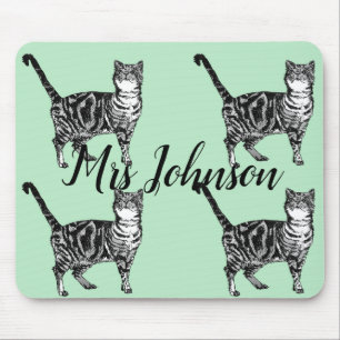 Tapis De Souris Nom des enseignants Tabby Chat Ordinateur Souris P