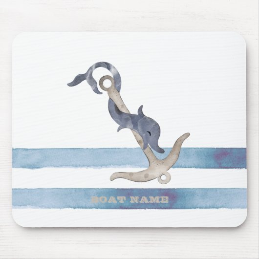 Tapis De Souris Nom du bateau nautique, Ancre Dauphin Stripes (Devant)