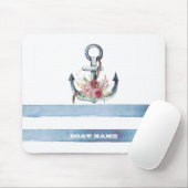Tapis De Souris Nom du bateau nautique, Fleurs d'Ancres rayures (Avec souris)