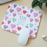 Tapis De Souris Nom du monogramme Amour Coeur Aquarelle Fille Moti<br><div class="desc">Ce design moderne dispose d'un joli motif de coeur d'amour aquarelle coloré. Personnalisez avec votre monogramme et votre nom en éditant le texte dans la zone de texte fournie #personalisé #personalizedcadeaux #monogram #monogrammed #initial #cadeaux #personnaldons #mousepads #ordinateur #ordinateur #électronique #maison #bureau #école #travail #coeur #amour #giftsforgirls #giftsforher</div>