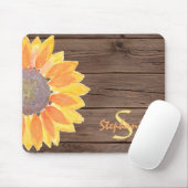 Tapis De Souris Nom du monogramme Bois de tournesol rustique (Avec souris)