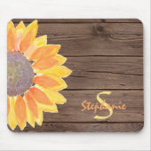 Tapis De Souris Nom du monogramme Bois de tournesol rustique (Devant)