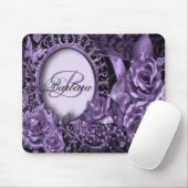 Tapis De Souris Nom du monogramme Cadeau Purple Floral Élégant Mod (Avec souris)