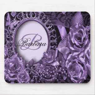 Tapis De Souris Nom du monogramme Cadeau Purple Floral Élégant Mod