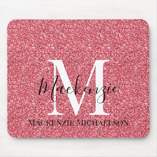 Tapis De Souris Nom du monogramme de la Parties scintillant rouge  (Devant)