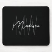 Tapis De Souris Nom du monogramme moderne Script noir blanc (Devant)