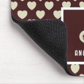 Tapis De Souris Nom du monogramme Motif Coeurs vert rouge et clair (Coin)