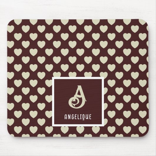 Tapis De Souris Nom du monogramme Motif Coeurs vert rouge et clair (Devant)