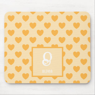 Tapis De Souris Nom du monogramme Orange Hearts Motif