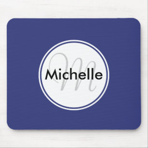 Tapis De Souris Nom du monogramme personnalisé Cercle bleu solide