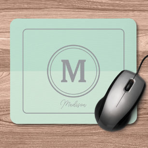 Tapis De Souris Nom du monogramme personnalisé vert Seafoam