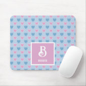 Tapis De Souris Nom du monogramme Pink & Blue Hearts Motif Pad de (Avec souris)