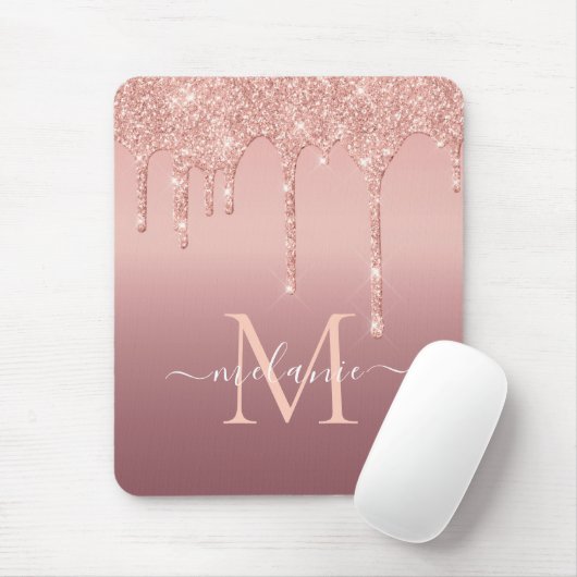 Tapis De Souris Nom du monogramme Rose de texte Gold Blush Parties (Avec souris)