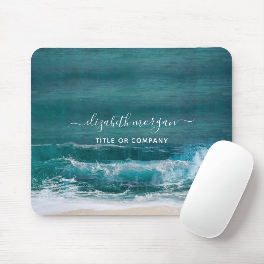 Tapis De Souris Nom du monogramme Script Beach Ocean Modern Souris (Avec souris)