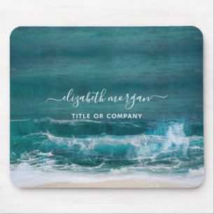 Tapis De Souris Nom du monogramme Script Beach Ocean Modern Souris