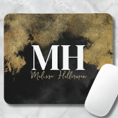 Tapis De Souris Nom du script Black Gold Monogramme