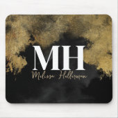 Tapis De Souris Nom du script Black Gold Monogramme (Devant)
