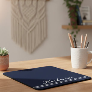Tapis De Souris Nom du script Minimaliste Bleu Marine