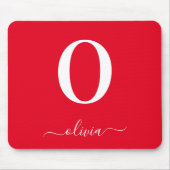 Tapis De Souris Nom du script Monogramme Personnalisé Rouge Et Bla (Devant)