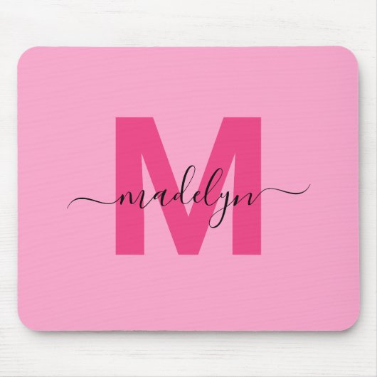 Tapis De Souris Nom du script Monogramme rose fille (Devant)