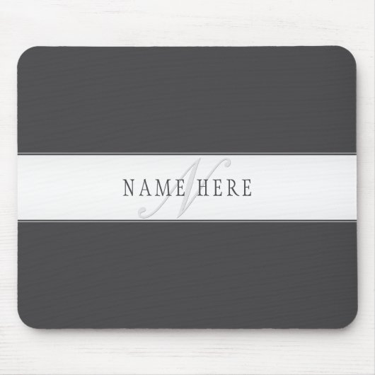 Tapis De Souris Nom élégant et monogramme | Gris foncé et clair (Devant)