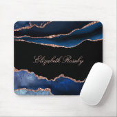 Tapis De Souris Nom élégant Marine Blue Rose Gold Agate noir (Avec souris)