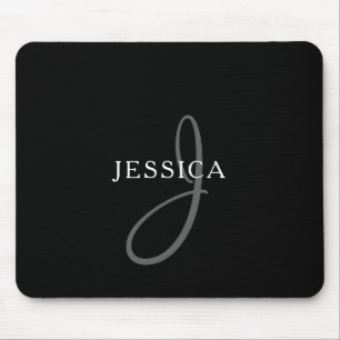 Tapis De Souris Nom élégant Monogramme Noir Blanc & Gris