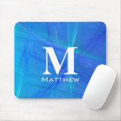 Tapis De Souris Nom en Monogramme Blanc Fractal Bleu Cool (Avec souris)