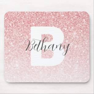 Tapis De Souris Nom en script monogramme avec paillettes rose girl