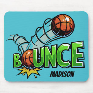 Tapis De Souris Nom et couleur personnalisés "Bounce" Basketball m