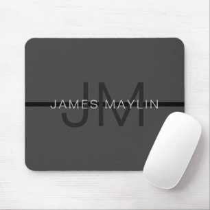 Tapis De Souris Nom et monogramme gris foncé élégant et masculin