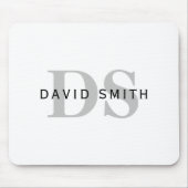 Tapis De Souris Nom et monogramme modernes | Blanc noir et gris (Devant)