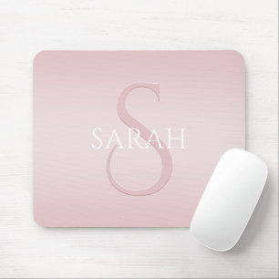 Tapis De Souris Nom et monogramme ombré rose pâle moderne élégant