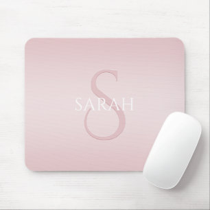 Tapis De Souris Nom et monogramme ombré rose pâle moderne élégant