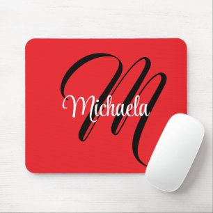 Tapis De Souris Nom initial minimaliste moderne monogramme rouge