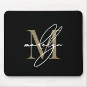 Tapis De Souris Nom initial monogrammé en écriture Or Noir (Devant)