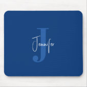Tapis De Souris Nom moderne personnalisé & Monogramme initial bleu (Devant)