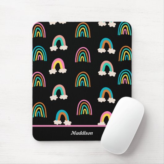 Tapis De Souris Nom moderne Rainbow Motif personnalisable (Avec souris)