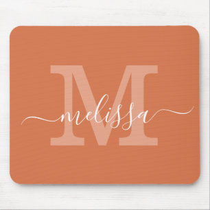 Tapis De Souris Nom moderne simple Monogramme initial Terracotta