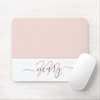 Tapis De Souris Nom Monogramme Blanc Rose Rose Blanc Blanc Abstrai